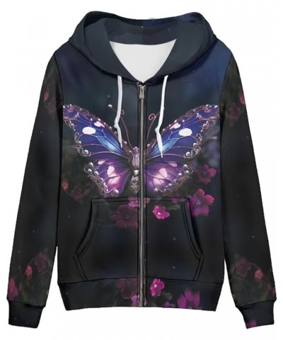 Zipper Hoodies for Women Oversized Athletic Fall Cardigan Plus Size Floral Butterfly $17.94 Sweaters