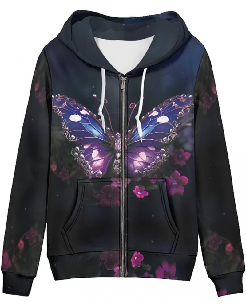 Zipper Hoodies for Women Oversized Athletic Fall Cardigan Plus Size Floral Butterfly $17.94 Sweaters