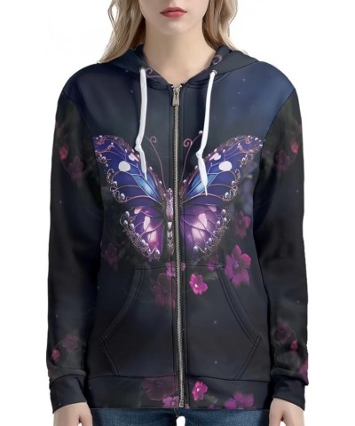 Zipper Hoodies for Women Oversized Athletic Fall Cardigan Plus Size Floral Butterfly $17.94 Sweaters