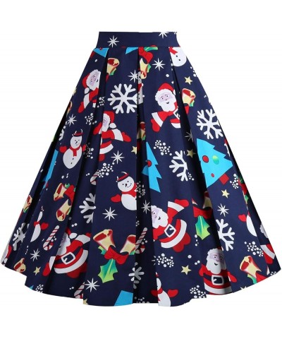 Dresstore Vintage Pleated Skirt Floral A-line Printed Midi Skirts with Pockets Xmas $12.80 Skirts