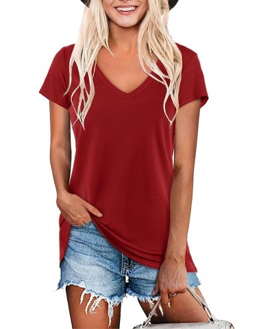 Womens Summer Tops Deep V Neck Long/Short Sleeve Shirt Loose Casual Tee T-Shirt A: Red $10.00 T-Shirts