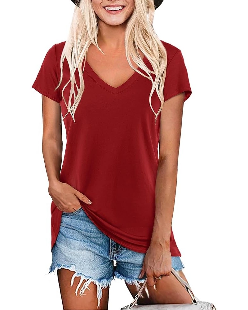 Womens Summer Tops Deep V Neck Long/Short Sleeve Shirt Loose Casual Tee T-Shirt A: Red $10.00 T-Shirts