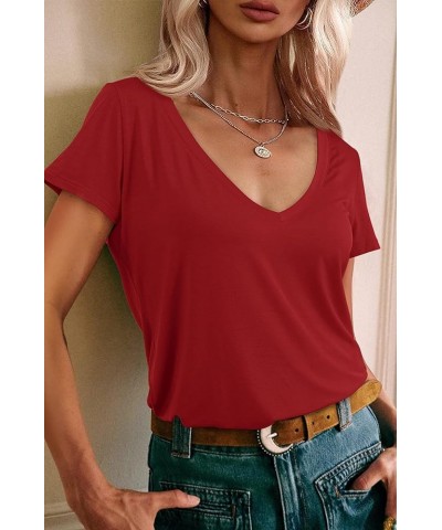 Womens Summer Tops Deep V Neck Long/Short Sleeve Shirt Loose Casual Tee T-Shirt A: Red $10.00 T-Shirts