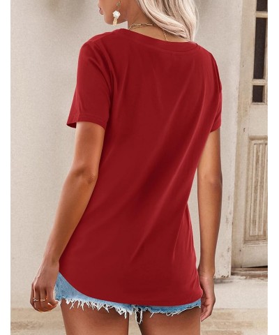 Womens Summer Tops Deep V Neck Long/Short Sleeve Shirt Loose Casual Tee T-Shirt A: Red $10.00 T-Shirts