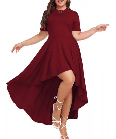 Plus Size Maxi Dress for Women Casual Short Sleeve Ruffle Flowy High Low Summer Long Dress 1X-6X Wine Red $15.40 Dresses