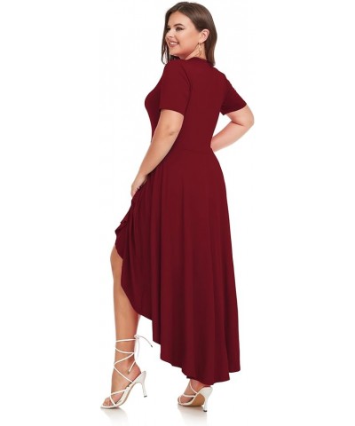 Plus Size Maxi Dress for Women Casual Short Sleeve Ruffle Flowy High Low Summer Long Dress 1X-6X Wine Red $15.40 Dresses