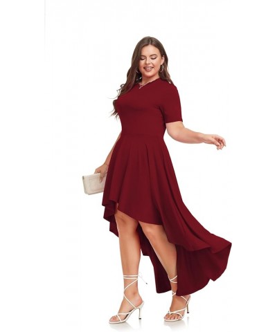 Plus Size Maxi Dress for Women Casual Short Sleeve Ruffle Flowy High Low Summer Long Dress 1X-6X Wine Red $15.40 Dresses