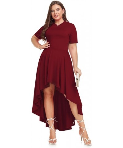 Plus Size Maxi Dress for Women Casual Short Sleeve Ruffle Flowy High Low Summer Long Dress 1X-6X Wine Red $15.40 Dresses