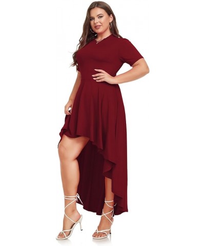 Plus Size Maxi Dress for Women Casual Short Sleeve Ruffle Flowy High Low Summer Long Dress 1X-6X Wine Red $15.40 Dresses