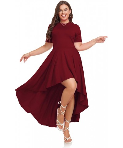 Plus Size Maxi Dress for Women Casual Short Sleeve Ruffle Flowy High Low Summer Long Dress 1X-6X Wine Red $15.40 Dresses