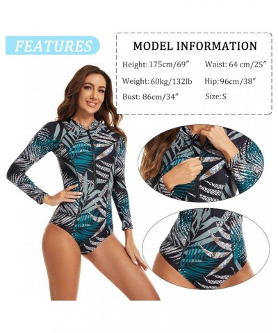 Women's Long Sleeve Rash Guard UV Protection Zipper Printed Surfing One Piece Swimsuit Bathing Suit Style-06 $27.49 Swimsuits