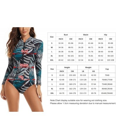 Women's Long Sleeve Rash Guard UV Protection Zipper Printed Surfing One Piece Swimsuit Bathing Suit Style-06 $27.49 Swimsuits