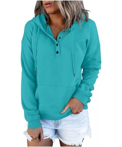 Womens Hoodies with Kangaroo Pocket Solid Color Loose Half Button Pullover Hoodie 2023 Fall Sweatshirts Clothing Light Blue 2...