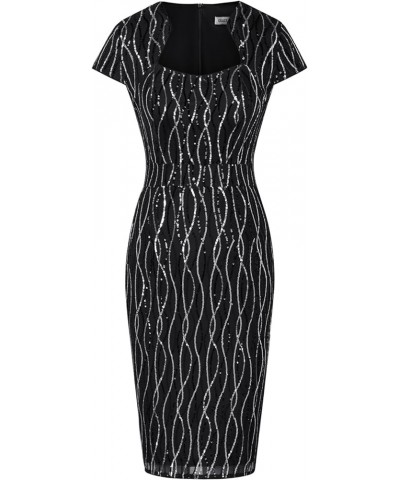 Women's Gorgeous Work Pencil Dress Cap Sleeve Sexy Bodycon Dress Black (Sequins) $25.52 Dresses