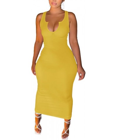 Women Sexy Two Piece Skirt Outfits Long Sleeve/Sleeveless V Neck Bodycon Ribbed Knitted Maxi Club Party Dress Yellow Tank Dre...