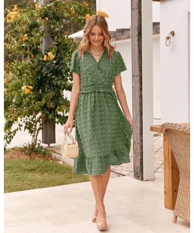 Elegant Short Sleeve V Neck Swiss Dot Midi Summer Dresses for Women 2023 Boho Ruffle Long Dresses Ruffle Cocktail Dress Solid...