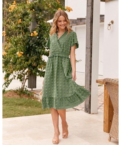 Elegant Short Sleeve V Neck Swiss Dot Midi Summer Dresses for Women 2023 Boho Ruffle Long Dresses Ruffle Cocktail Dress Solid...