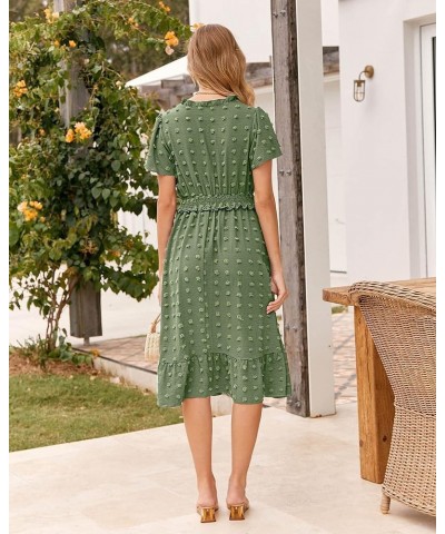 Elegant Short Sleeve V Neck Swiss Dot Midi Summer Dresses for Women 2023 Boho Ruffle Long Dresses Ruffle Cocktail Dress Solid...