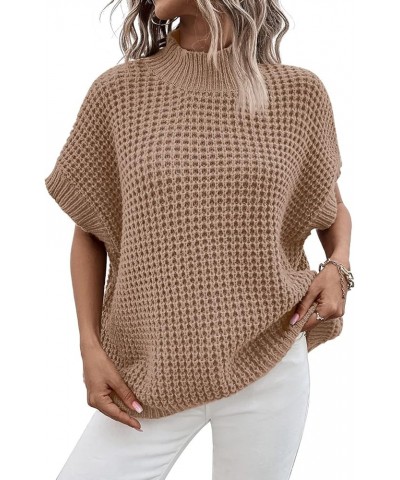 Womens Oversized Short Batwing Sleeve Mock Neck Sweater Vest Fall Sleeveless Pullover Knit Sweaters Khaki $14.49 Sweaters