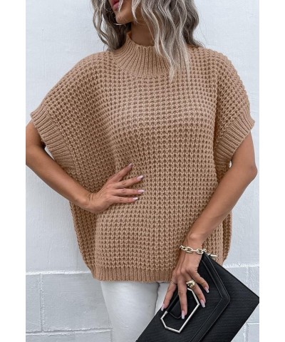 Womens Oversized Short Batwing Sleeve Mock Neck Sweater Vest Fall Sleeveless Pullover Knit Sweaters Khaki $14.49 Sweaters