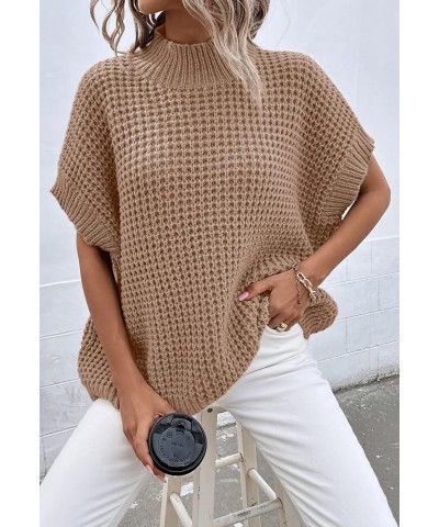 Womens Oversized Short Batwing Sleeve Mock Neck Sweater Vest Fall Sleeveless Pullover Knit Sweaters Khaki $14.49 Sweaters