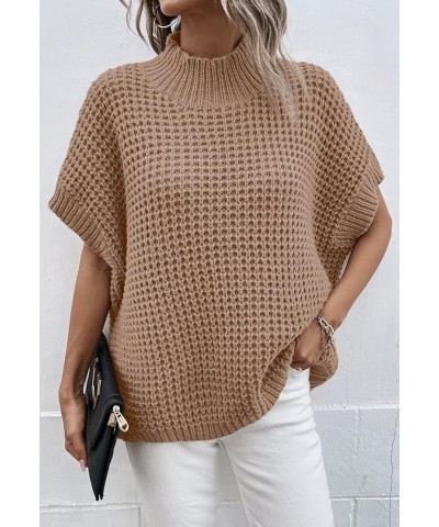 Womens Oversized Short Batwing Sleeve Mock Neck Sweater Vest Fall Sleeveless Pullover Knit Sweaters Khaki $14.49 Sweaters