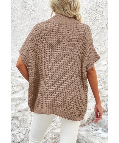 Womens Oversized Short Batwing Sleeve Mock Neck Sweater Vest Fall Sleeveless Pullover Knit Sweaters Khaki $14.49 Sweaters