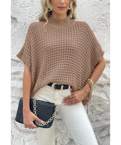 Womens Oversized Short Batwing Sleeve Mock Neck Sweater Vest Fall Sleeveless Pullover Knit Sweaters Khaki $14.49 Sweaters