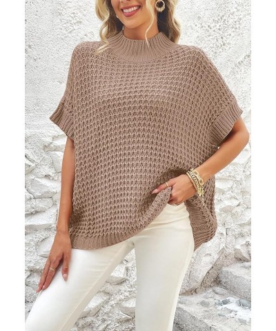 Womens Oversized Short Batwing Sleeve Mock Neck Sweater Vest Fall Sleeveless Pullover Knit Sweaters Khaki $14.49 Sweaters