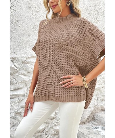 Womens Oversized Short Batwing Sleeve Mock Neck Sweater Vest Fall Sleeveless Pullover Knit Sweaters Khaki $14.49 Sweaters