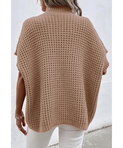 Womens Oversized Short Batwing Sleeve Mock Neck Sweater Vest Fall Sleeveless Pullover Knit Sweaters Khaki $14.49 Sweaters