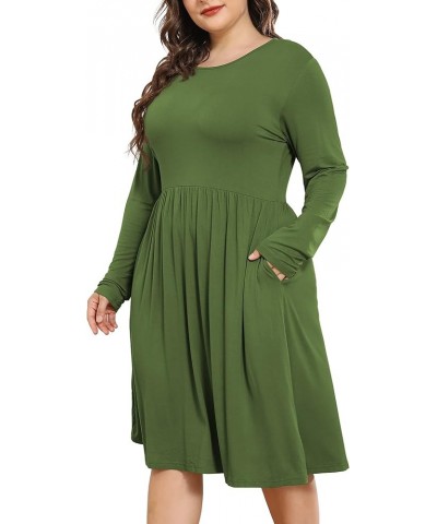 Women's Plus Size Dresses Long Sleeves Crew Neck Casual Dresses Empire Waist Loose Flowy Dress with Pockets C2-army Green $13...