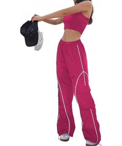 Parachute Pants for Women Y2K Baggy Cargo Pants with Pockets Trendy Wide Leg Trousers Hot Pink $12.41 Pants