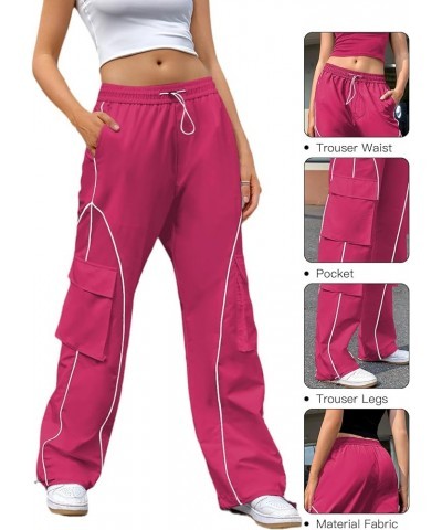 Parachute Pants for Women Y2K Baggy Cargo Pants with Pockets Trendy Wide Leg Trousers Hot Pink $12.41 Pants