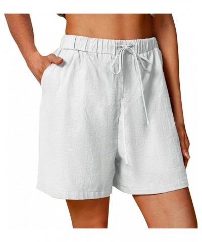 Womens Casual Cotton Linen Bermuda Shorts Drawstring Comfy Elastic Waist Shorts Summer Pull On Short with Pockets White $10.2...