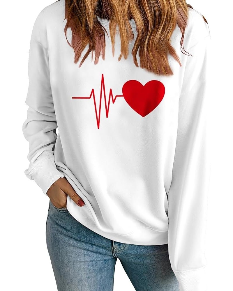 Love Heart Sweatshirts For Women Heartbeat Print Crewneck Long Sleeve Pullover Tops Casual Clothes Blouses White $8.35 Hoodie...