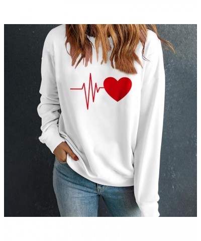 Love Heart Sweatshirts For Women Heartbeat Print Crewneck Long Sleeve Pullover Tops Casual Clothes Blouses White $8.35 Hoodie...