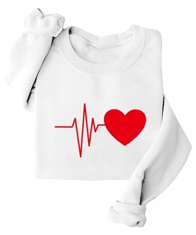 Love Heart Sweatshirts For Women Heartbeat Print Crewneck Long Sleeve Pullover Tops Casual Clothes Blouses White $8.35 Hoodie...