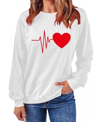 Love Heart Sweatshirts For Women Heartbeat Print Crewneck Long Sleeve Pullover Tops Casual Clothes Blouses White $8.35 Hoodie...