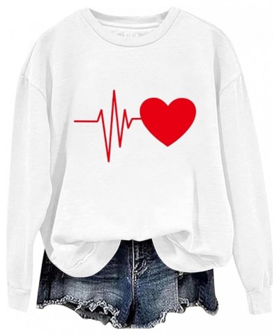 Love Heart Sweatshirts For Women Heartbeat Print Crewneck Long Sleeve Pullover Tops Casual Clothes Blouses White $8.35 Hoodie...