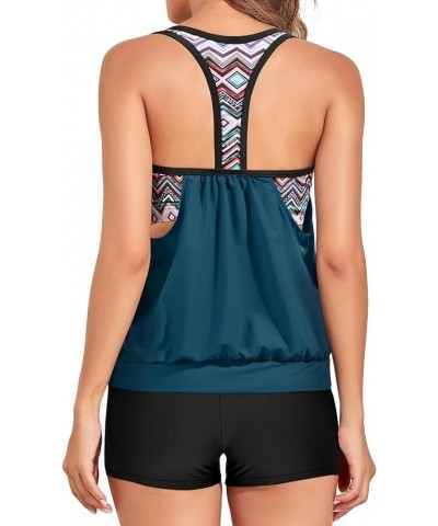 Tankini Swimsuits for Women Two Piece Tummy Control Bathing Suits Blouson Tankini Top with Sporty Boy Shorts Dark Teal $19.24...