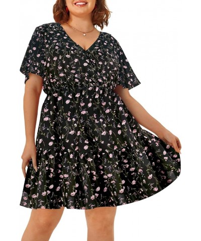 Plus Size Dress for Women Short Sleeve Dresses V Neck Tie Waist Summer Dress Leopard/Floral/Camo T Shirt Dress XL-5XL 3-flora...