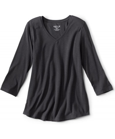 Women's Perfect Relaxed V-Neck Three-Quarter Sleeve Tee Black $17.42 Tops