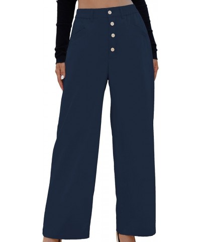 Women's High Waist Pants Wide Leg Baggy Casual Button Down Loose Comfy Lounge Trousers with Pockets Navy $16.31 Pants