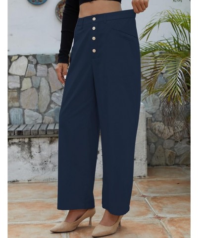 Women's High Waist Pants Wide Leg Baggy Casual Button Down Loose Comfy Lounge Trousers with Pockets Navy $16.31 Pants