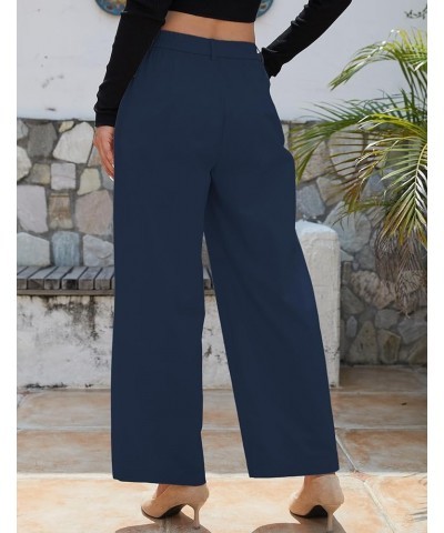 Women's High Waist Pants Wide Leg Baggy Casual Button Down Loose Comfy Lounge Trousers with Pockets Navy $16.31 Pants