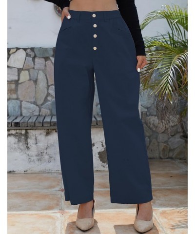 Women's High Waist Pants Wide Leg Baggy Casual Button Down Loose Comfy Lounge Trousers with Pockets Navy $16.31 Pants