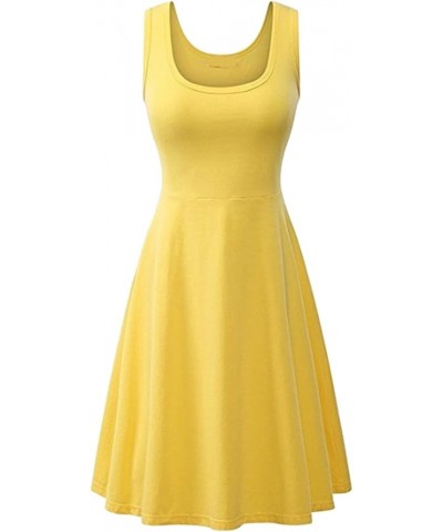 Women's Sleeveless Midi Dress Casual Flared Tank Dress Solid Color Cotton Skater Swing Dresses Yellow $10.50 Dresses