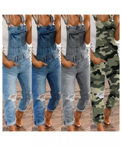 Women's Ripped Denim Bib Overalls Adjustable Straps Pockets Jean Rompers Casual Distressed Jeans Fit Jumpsuits Large Blue $13...