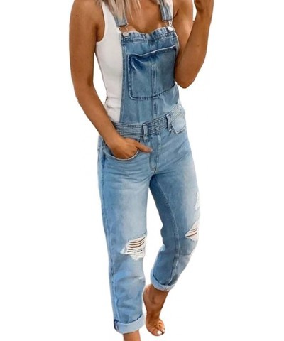 Women's Ripped Denim Bib Overalls Adjustable Straps Pockets Jean Rompers Casual Distressed Jeans Fit Jumpsuits Large Blue $13...